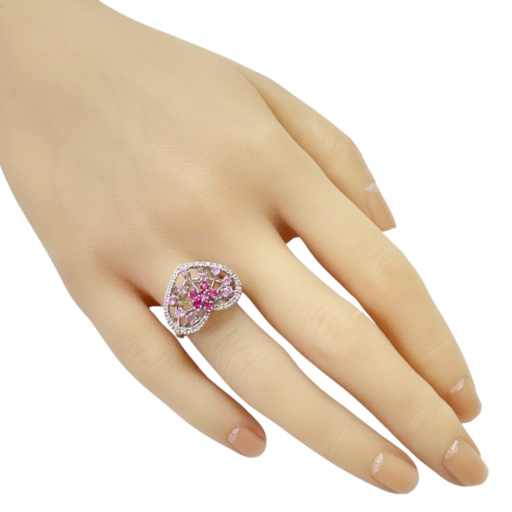 ハート リング 指輪 11号 18金 K18ホワイトゴールド ピンクサファイア