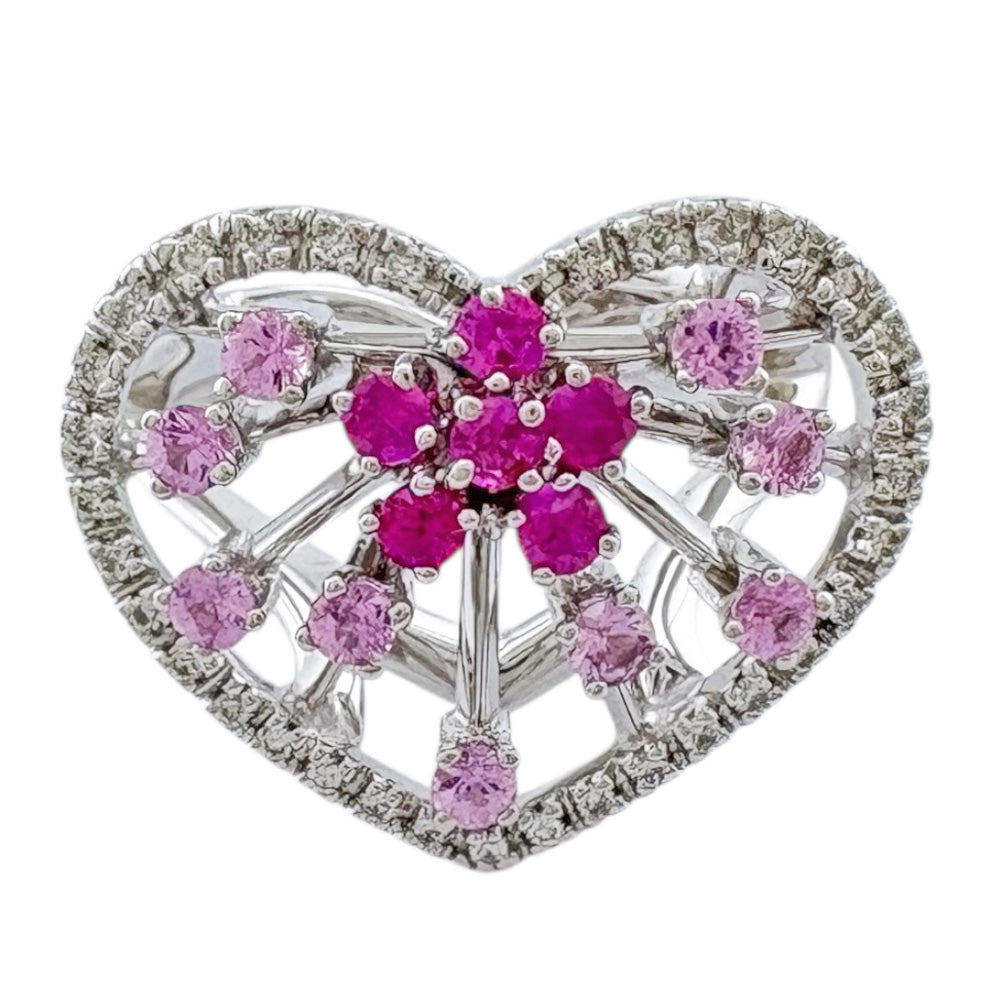 ハート リング 指輪 11号 18金 K18ホワイトゴールド ピンクサファイア