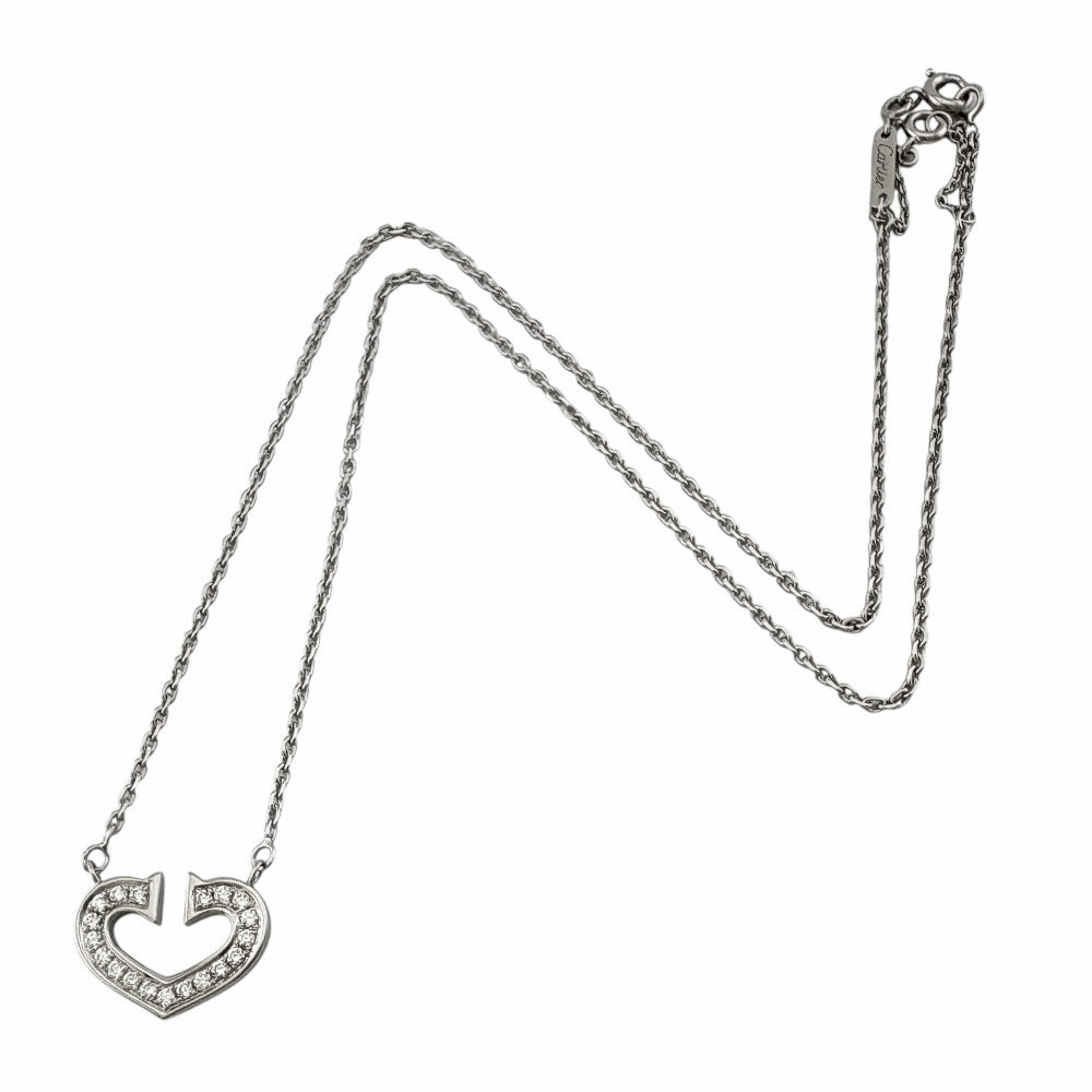 CARTIER C Heart Necklace 18K K18 White Gold Diamond Ladies Used
