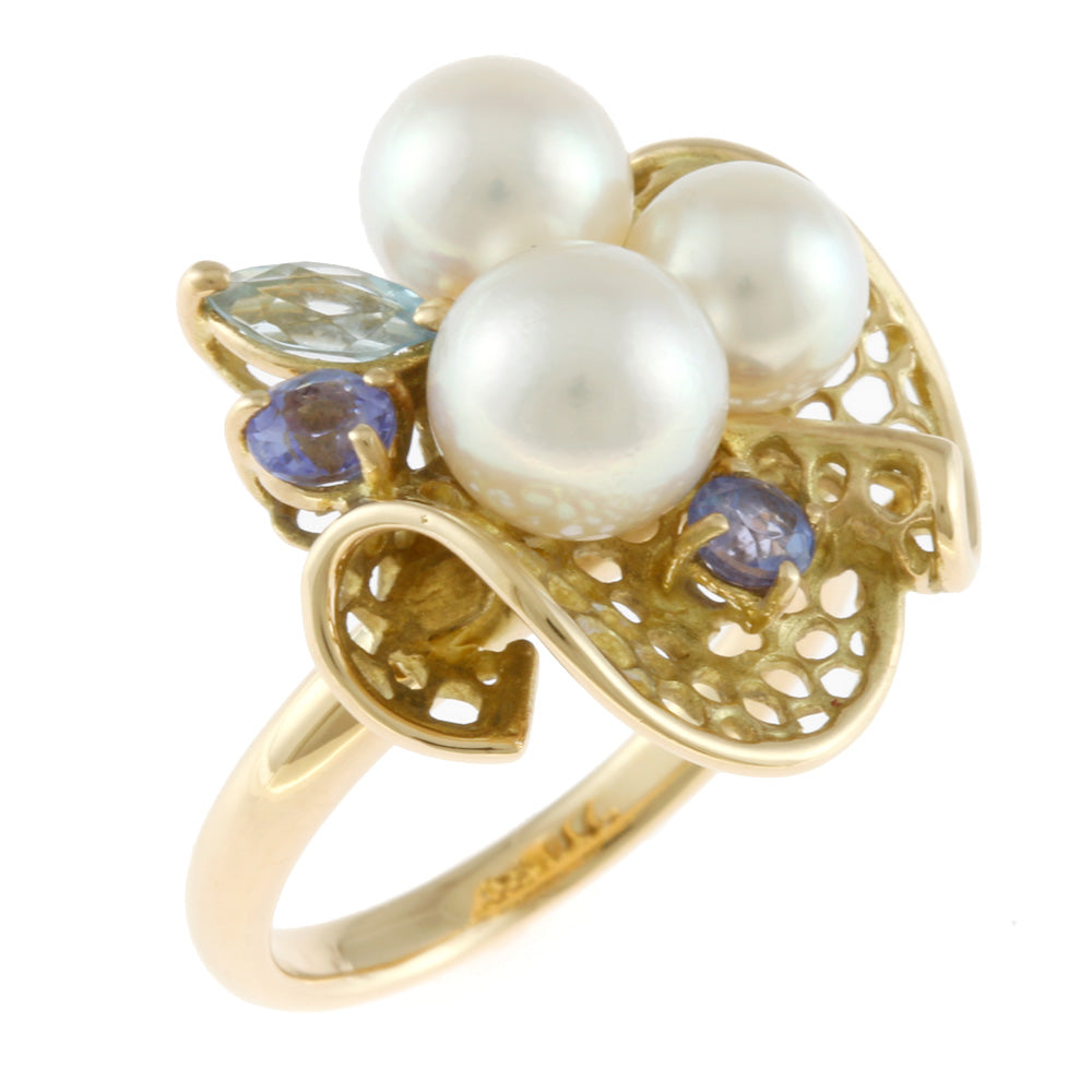 中古】 タサキ TASAKI K18 リング 指輪 パール タンザナイト ブルー  