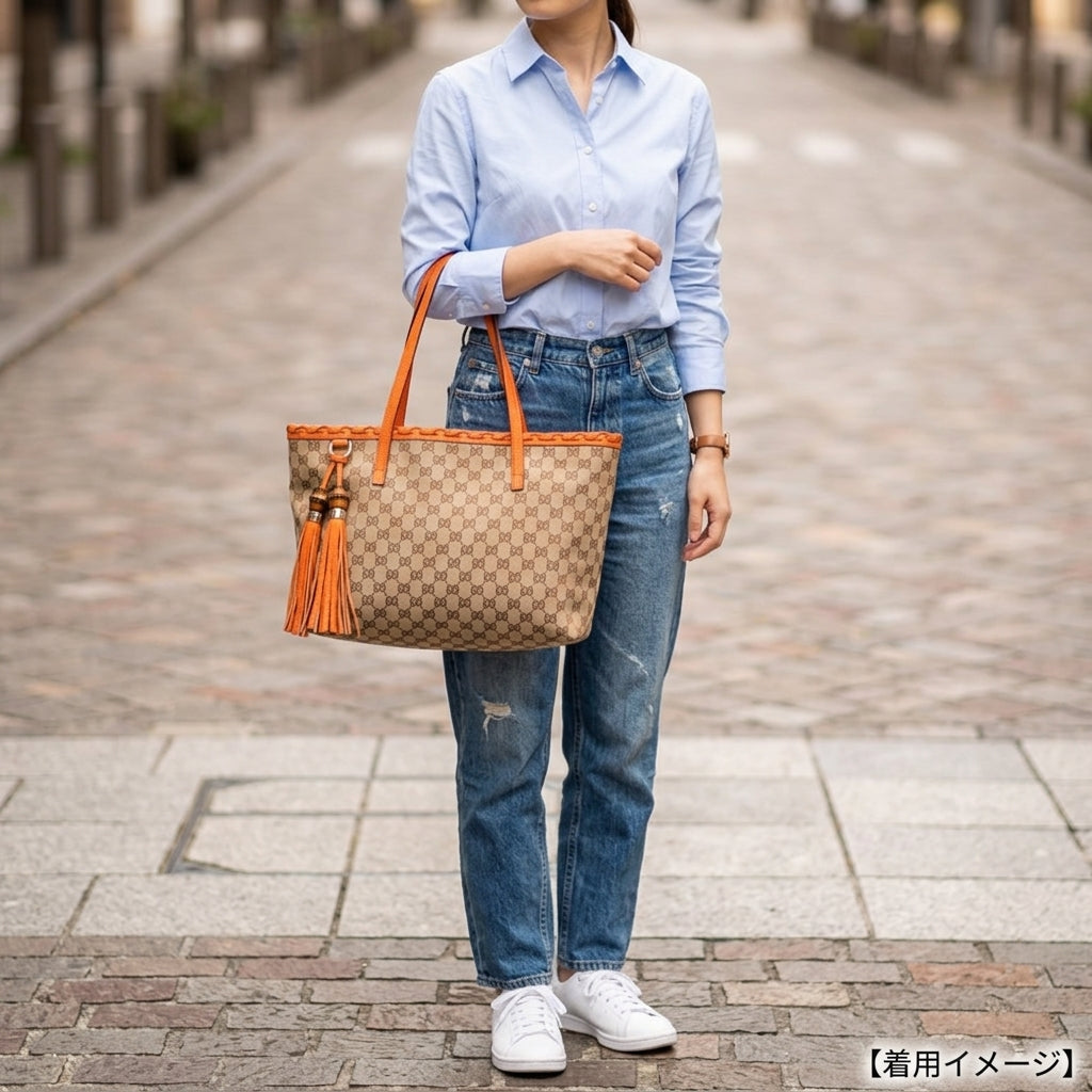 GUCCI グッチ バンブータッセル付き ミディアム トートバッグ GG 