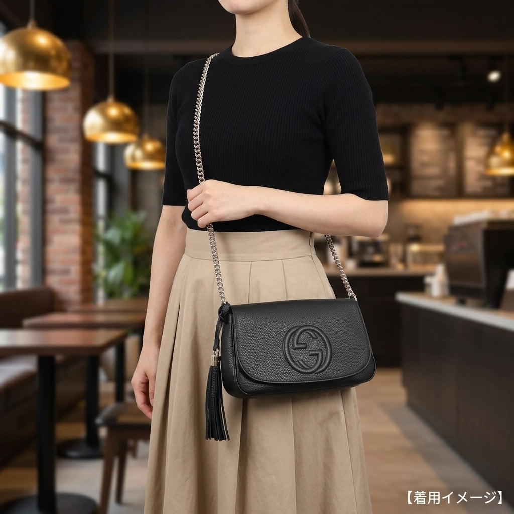 GUCCI グッチ ソーホー ショルダーバッグ レザー ブラック レディース