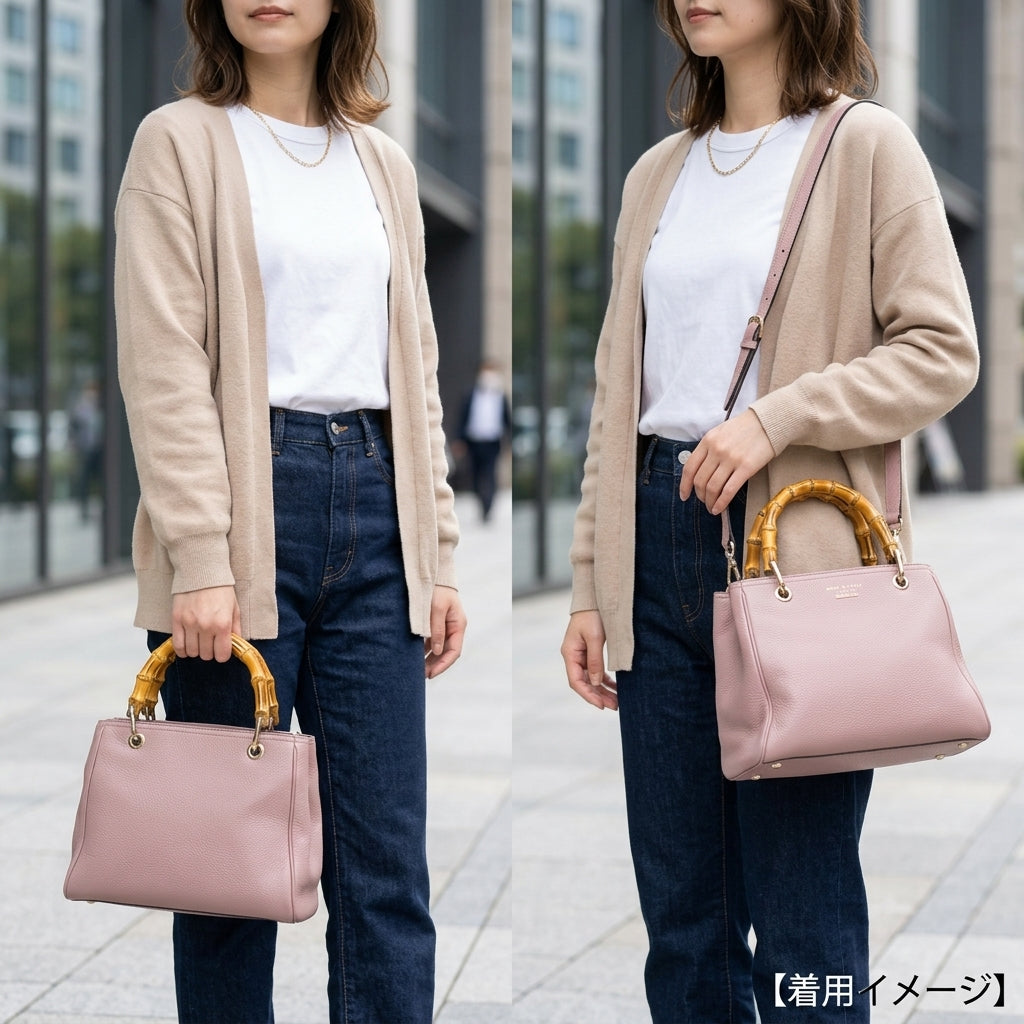GUCCI グッチ バンブー ショルダーバッグ レザー ピンク レディース