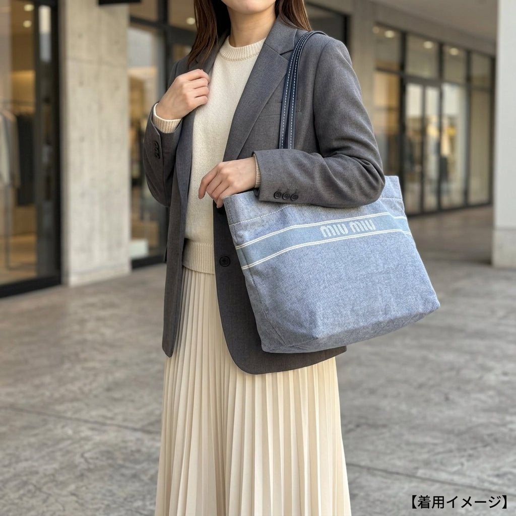 Miu Miu ミュウ ミュウ デニムロゴ トートバッグ デニム ブルー