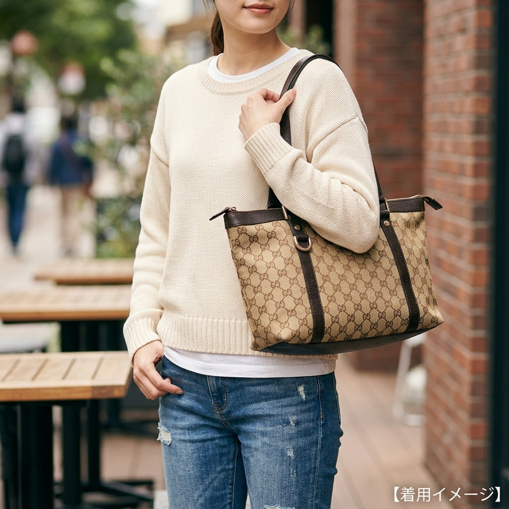 GUCCI グッチ アビー トートバッグ GGキャンバス ベージュ レディース