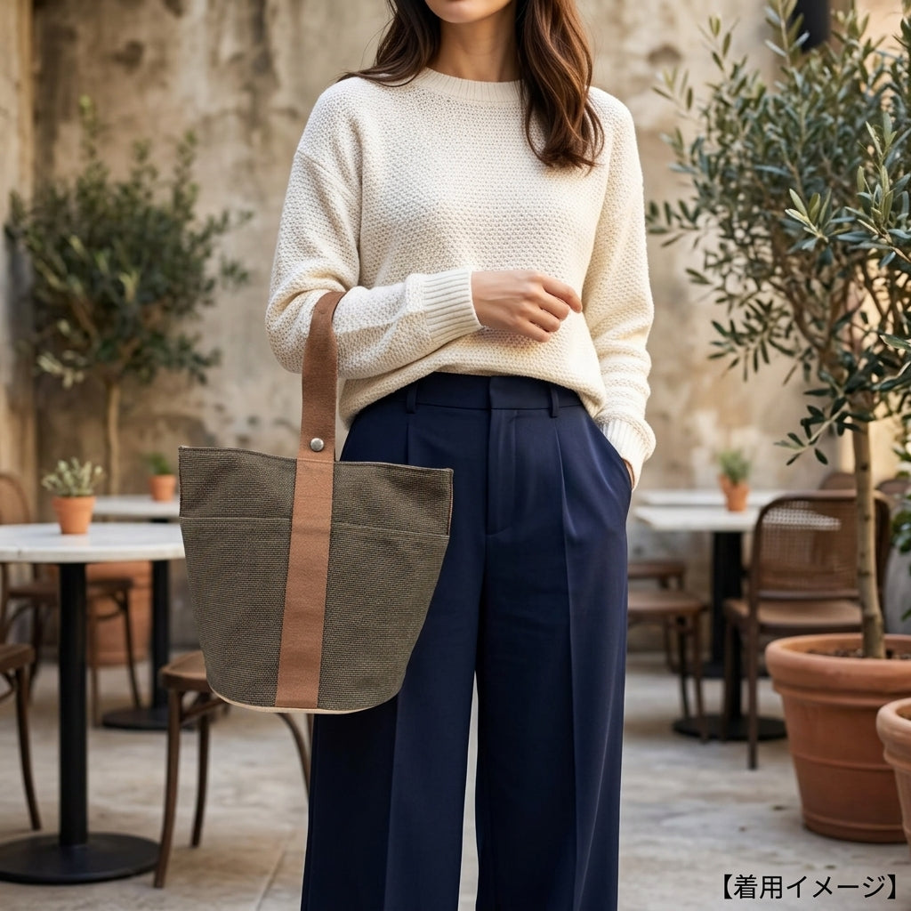 HERMES エルメス サクソーMM ハンドバッグ トワルアッシュ ブラウン