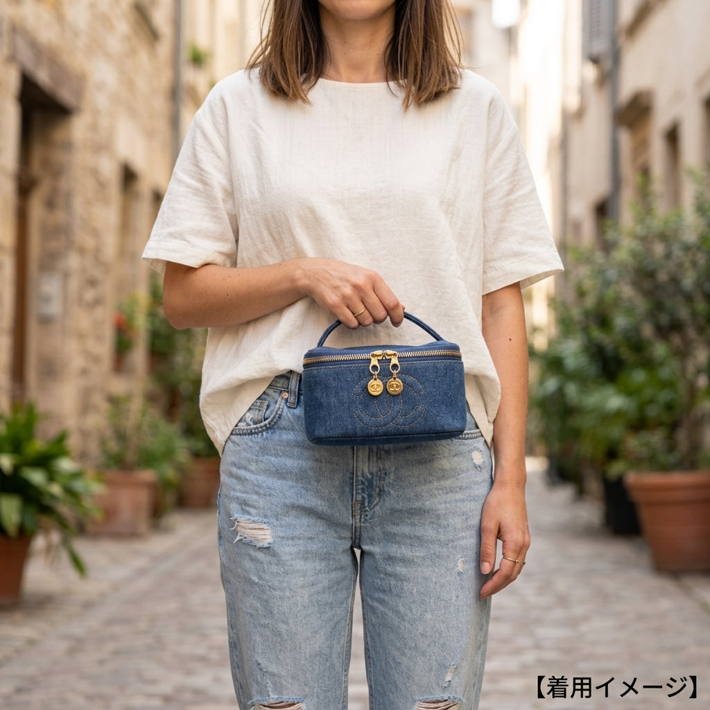 CHANEL シャネル ミニバニティ ハンドバッグ デニム ブルー レディース