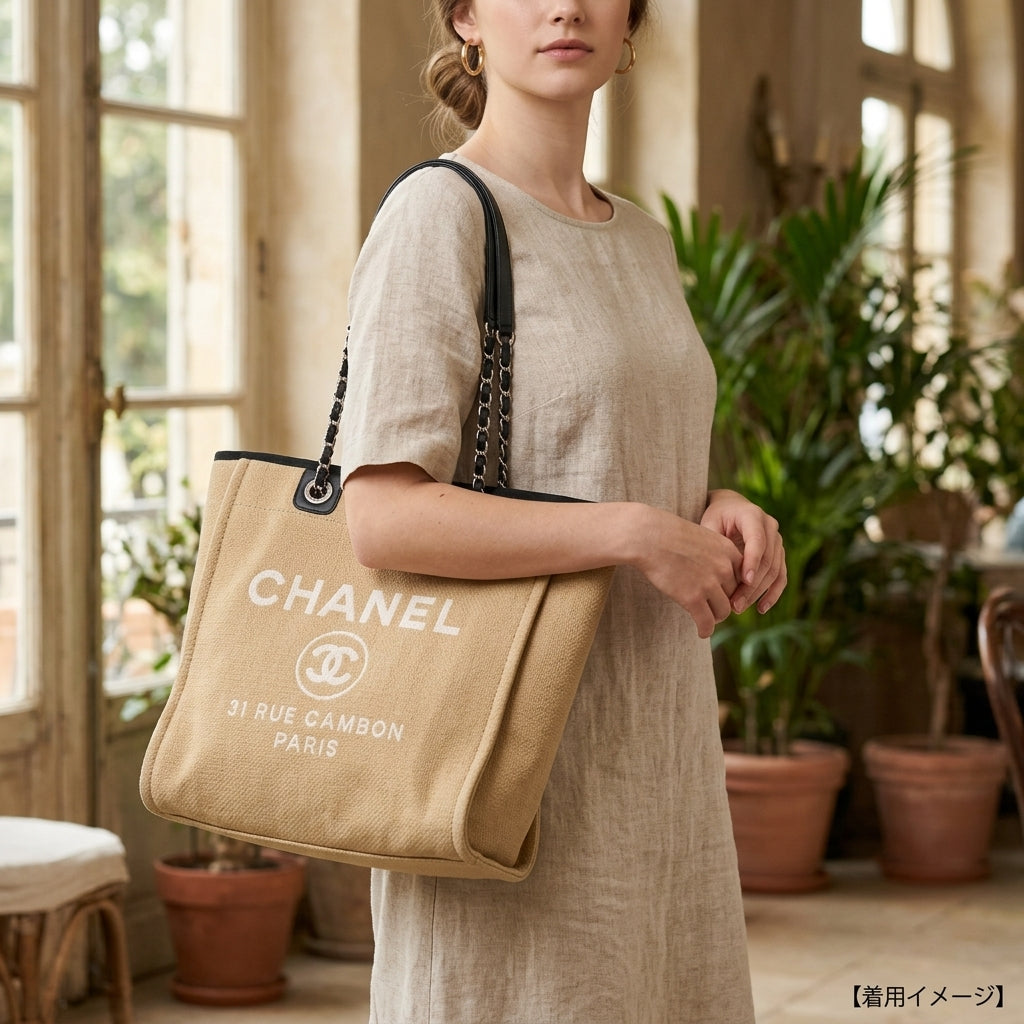 CHANEL Deauville PM Tote Bag Canvas Beige Ladies Used – 【公式