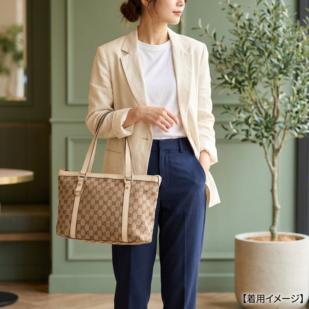 GUCCI グッチ アビー トートバッグ GGキャンバス ベージュ レディース