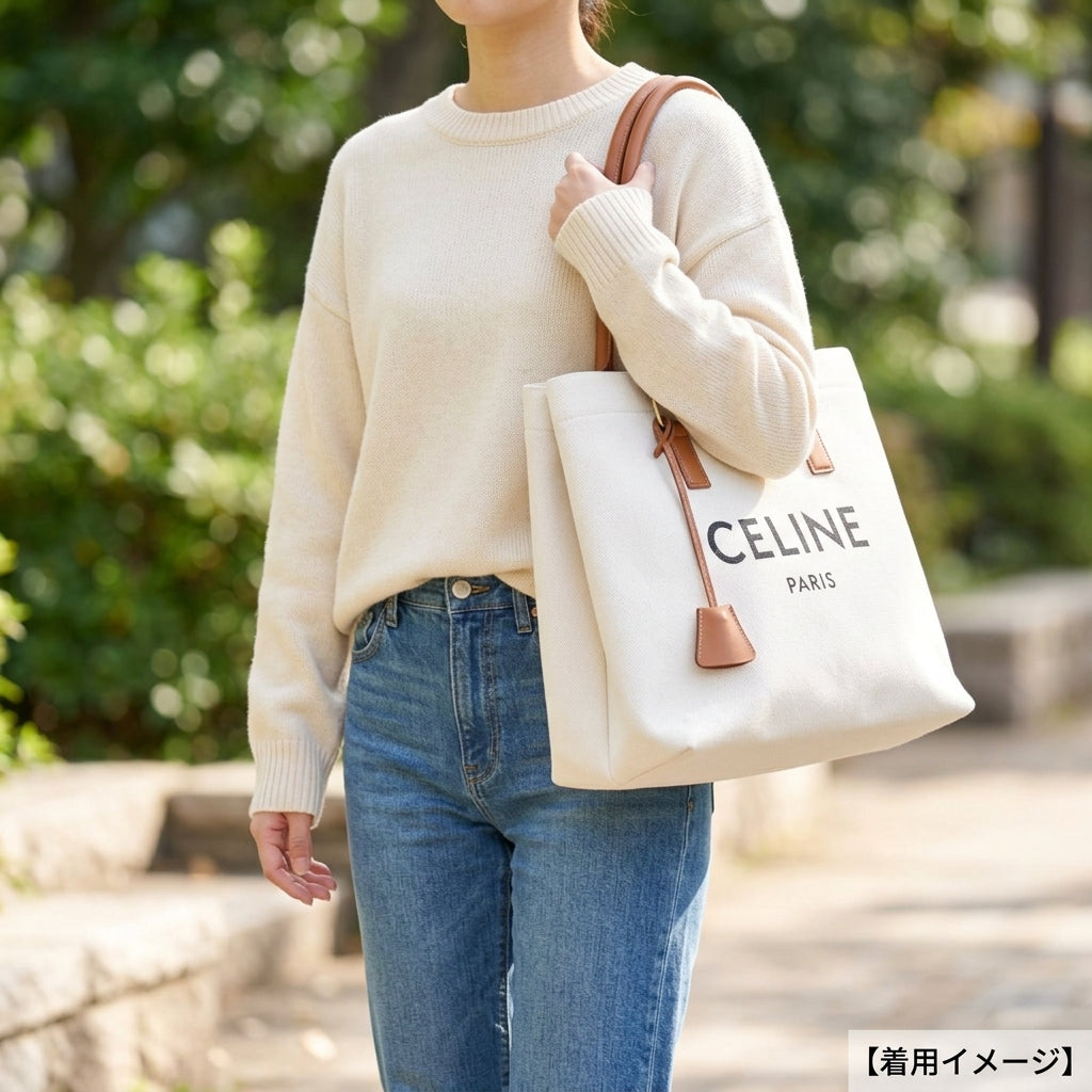 CELINE セリーヌ ホリゾンタルカバ トートバッグ キャンバス ホワイト