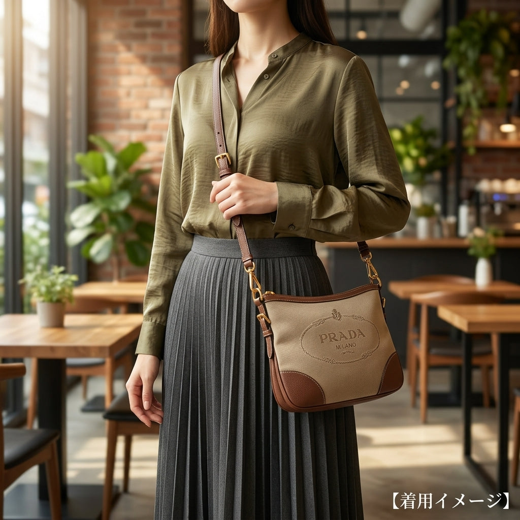 PRADA プラダ ロゴ ジャガード ショルダーバッグ PRADA プラダ ロゴ ジャガード ショルダーバッグ キャンバス ブラウン