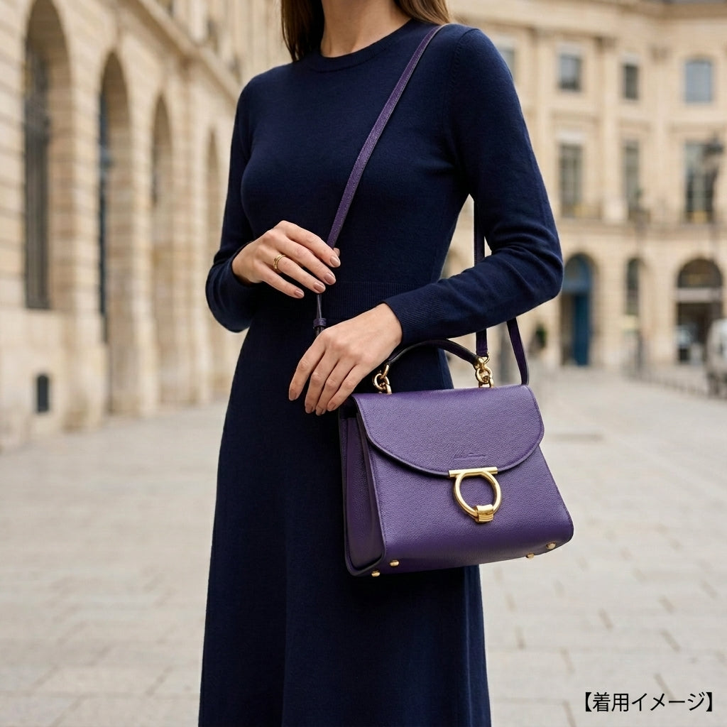 Salvatore Ferragamo Margot Gancini Shoulder Bag Leather Purple