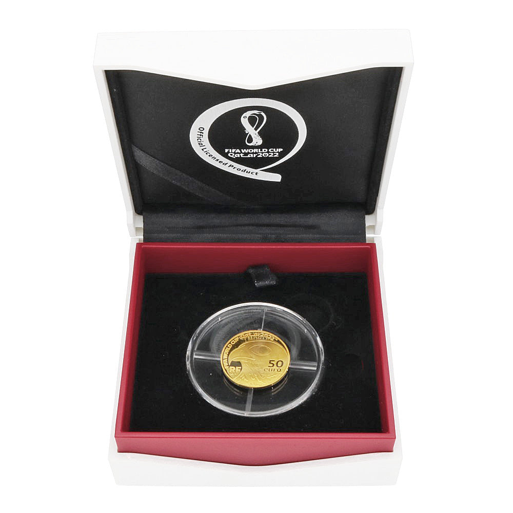 FIFAワールドカップカタール2022 公式記念コイン フットボール フランス50ユーロ金貨 記念コイン K24ゴールド ユニセックス 中古