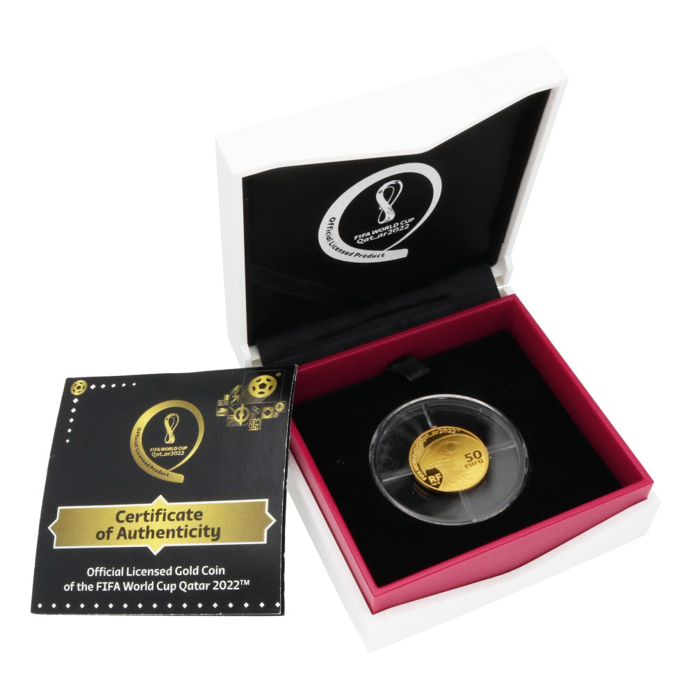 FIFAワールドカップカタール2022 公式記念コイン フットボール フランス50ユーロ金貨 記念コイン K24ゴールド ユニセックス 中古