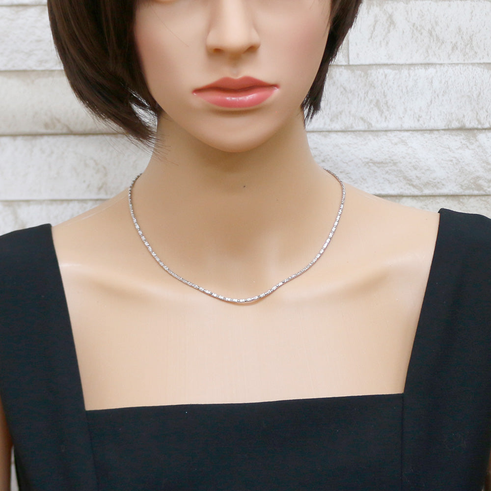Used] K18WG Necklace 18K K18 White Gold Silver Ladies [SH