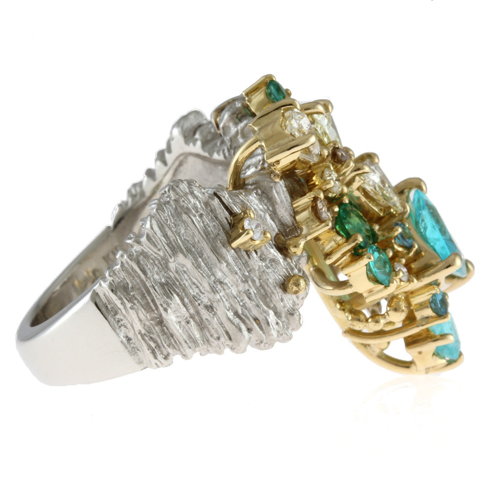 福原佐智 パライバトルマリン0.51ct ダイヤ1.28ct 訳あり 福原佐智】鑑別書付き リング・指輪 15.5号 Pt900プラチナ パライバ