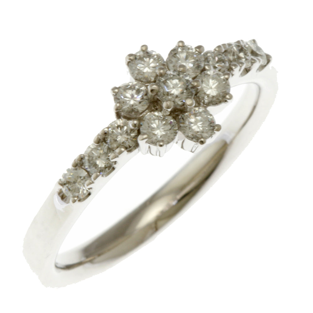 Ring size 12, 18K white gold, flower, diamond, 0.52ct, women's