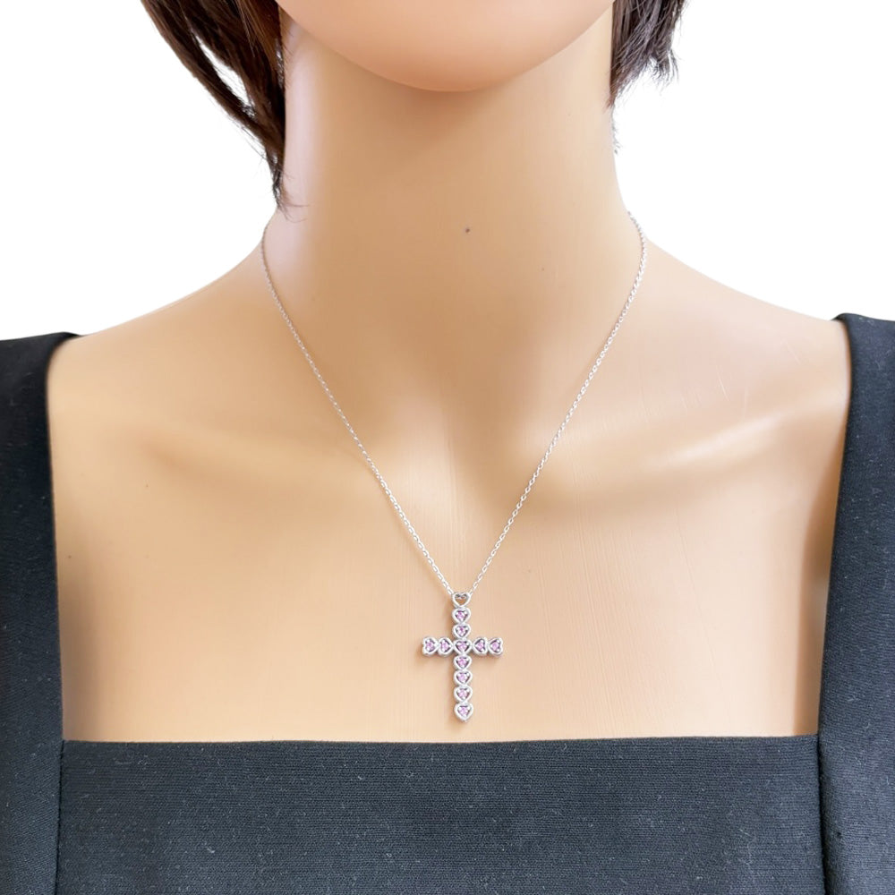 クロス ハート ネックレス 18金 K18ホワイトゴールド サファイア