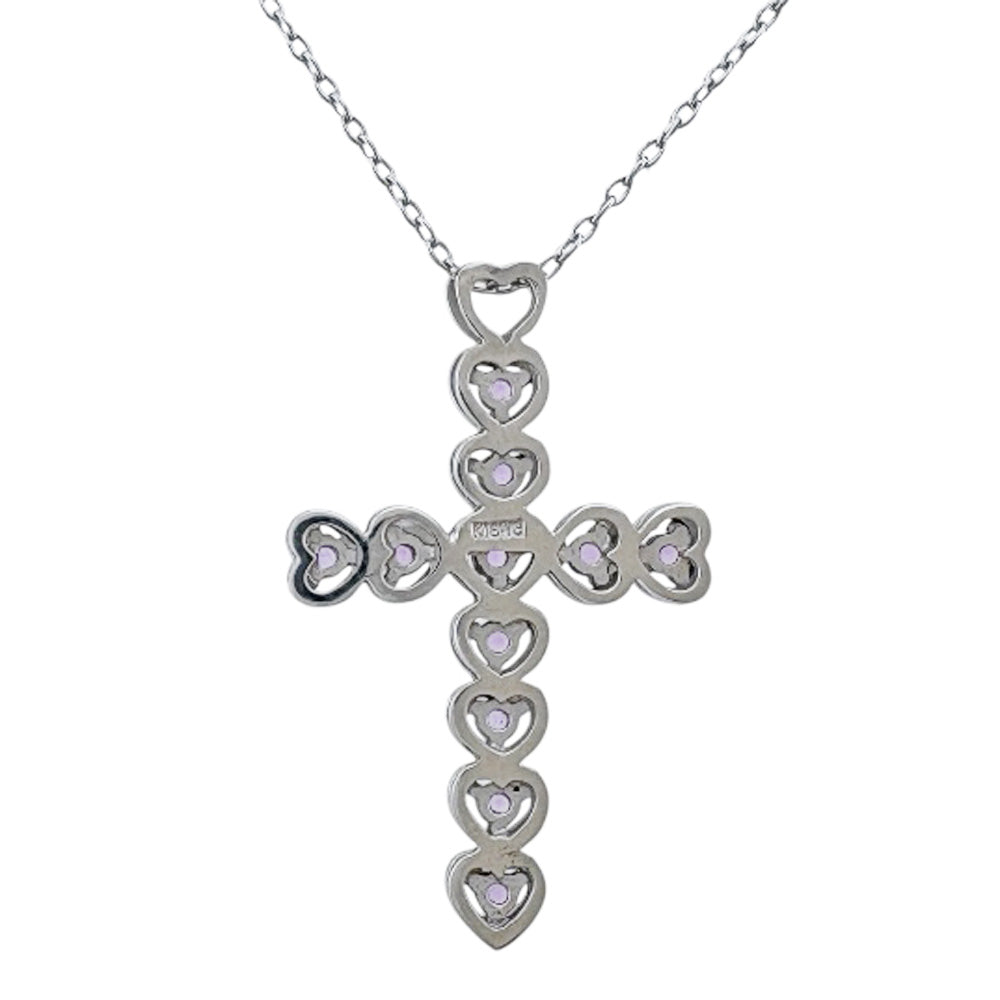 クロス ハート ネックレス 18金 K18ホワイトゴールド サファイア