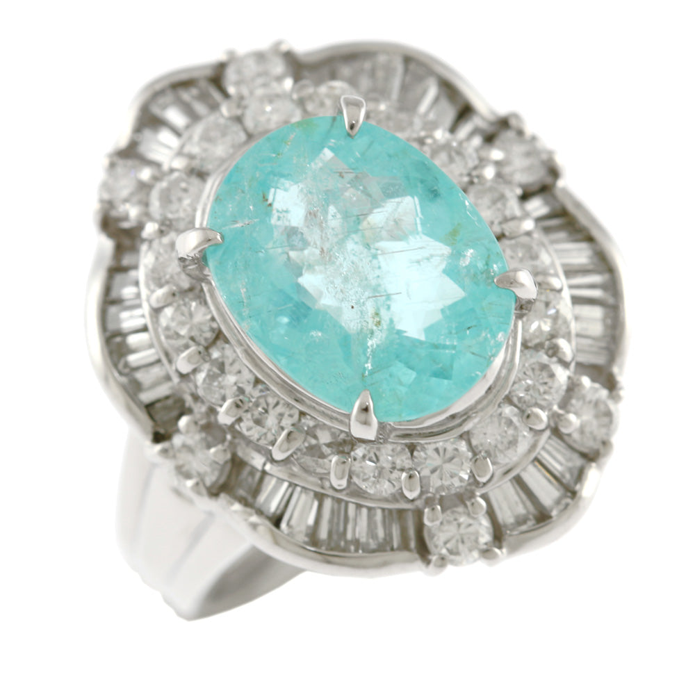 Pt900 パライバ トルマリン ダイヤモンド リング 13.5号 鑑別 指輪