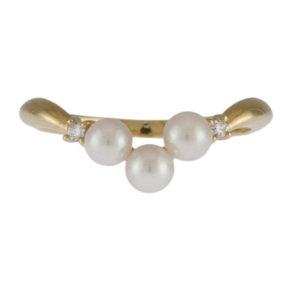 V字 リング 指輪 10号 18金 K18イエローゴールド パール