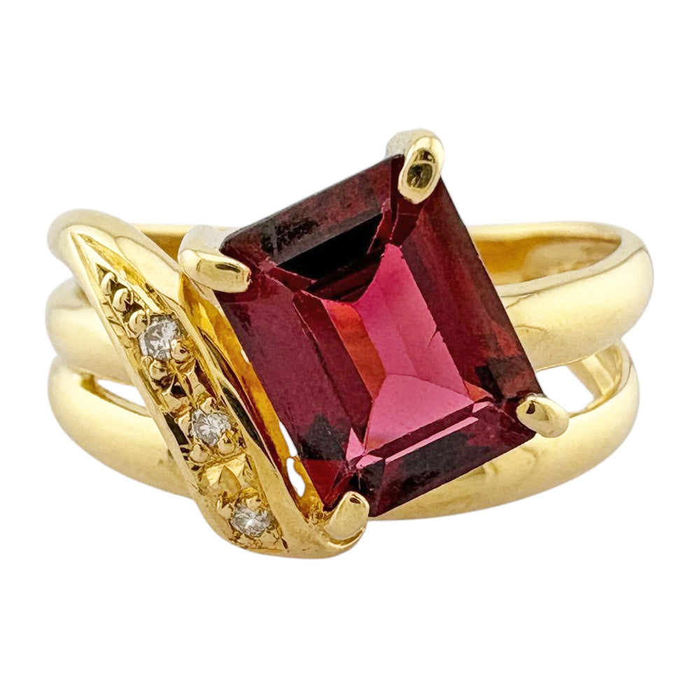 リング 指輪 10号 18金 K18イエローゴールド ガーネット レディース