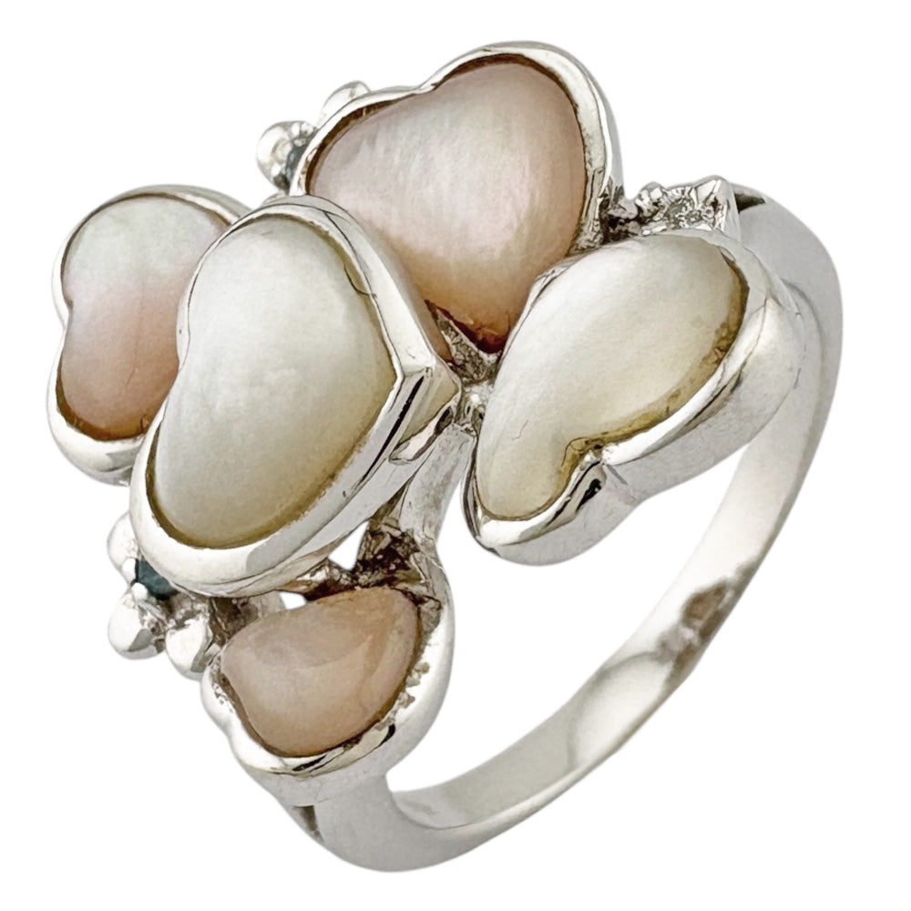 K18YG製 シェル and ホワイトクォーツ リング