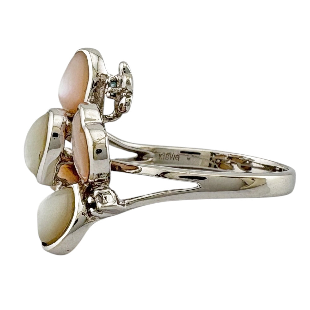 K18YG製 シェル and ホワイトクォーツ リング