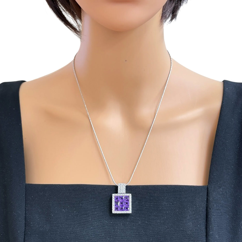 ネックレス 18金 K18ホワイトゴールド アメジスト レディース 中古