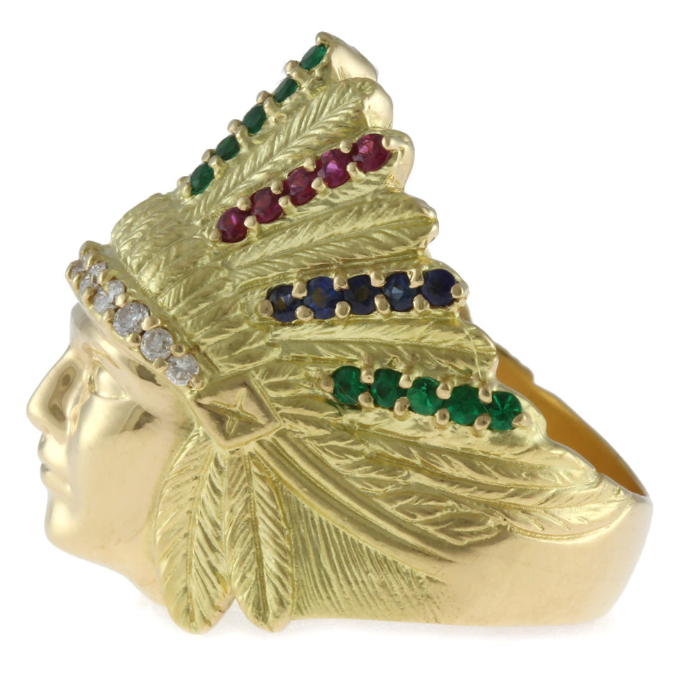 中古】 K18 リング 指輪 ダイヤモンド エメラルド メンズリング