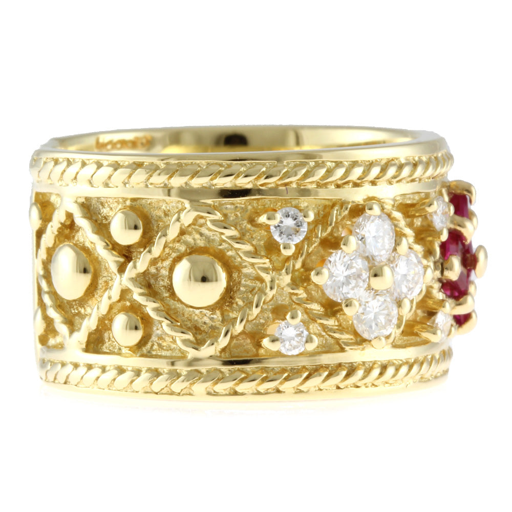 YANES ヤーネス 幅広 リング 指輪 15号 18金 K18ゴールド ルビー