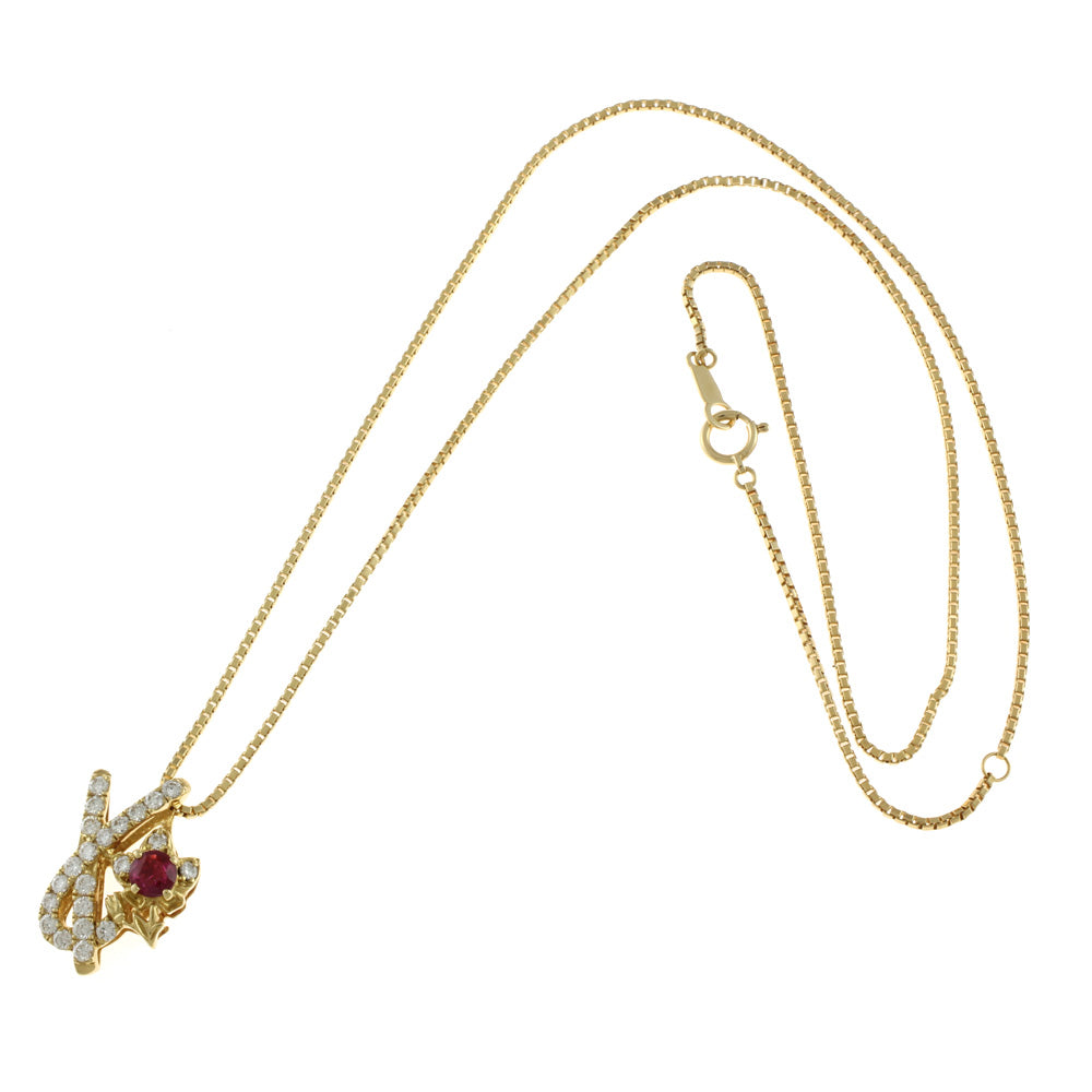 フラワー ネックレス 18金 K18ゴールド ルビー 0.52ct ダイヤモンド