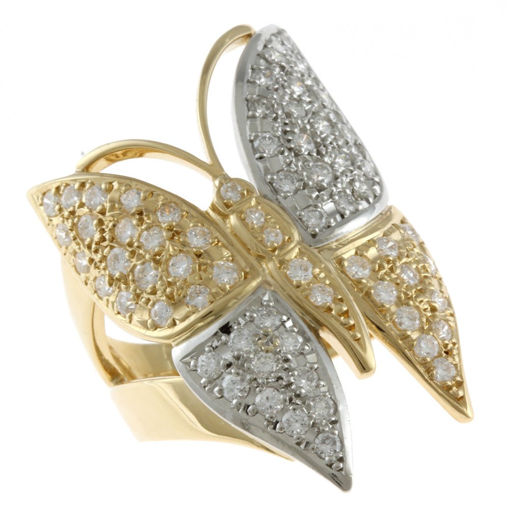 K18 蝶 ダイヤ 指輪 K18極細ダイヤモンドカットゴールドリング 13号