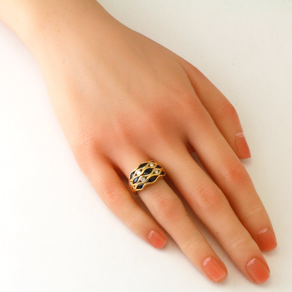 戒指编号11.5 18K K18 黄金蓝宝石1.89 克拉钻石0.40 克拉女士