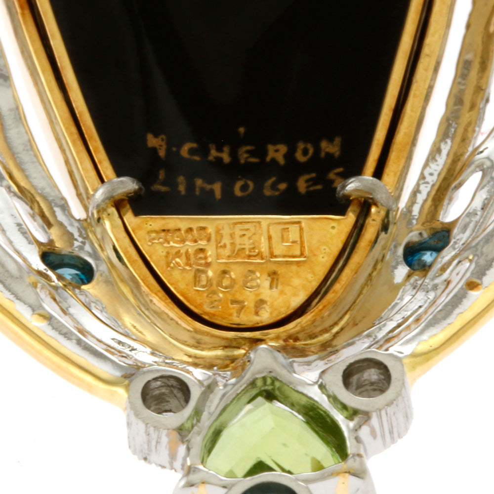 作家】梶光夫 エマーユ ペンダント ブローチ 18金 K18イエロー