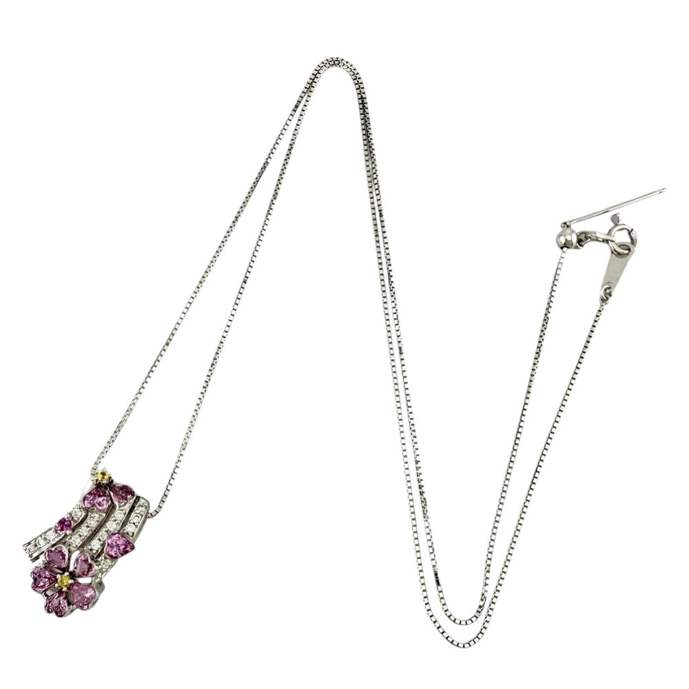 ネックレス 18金 K18ホワイトゴールド ピンクサファイア レディース