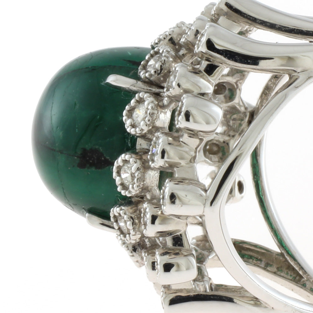 中古 K18WG リング・指輪 トラピッチェエメラルド9.093ct ダイヤモンド