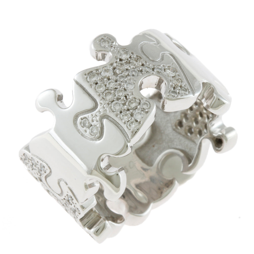 K18WG リング 指輪 ダイヤモンド0.61CT パズルピース パヴェ 幅広 13号  