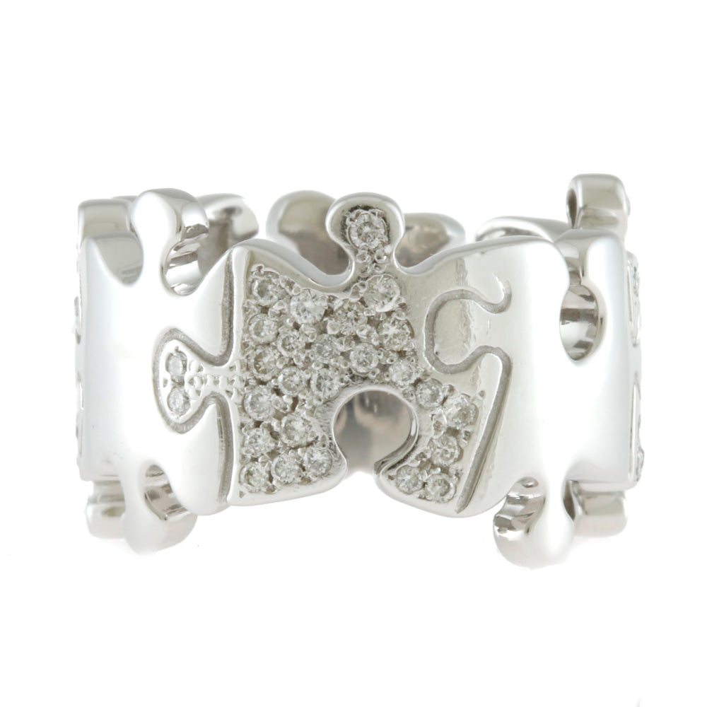 K18WG リング 指輪 ダイヤモンド0.61CT パズルピース パヴェ 幅広 13号  