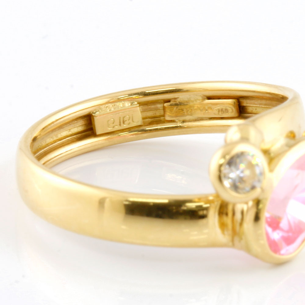 Used] K18 Pinky Ring Cubic Zirconia: 2 Stones 18K K18 Gold Women