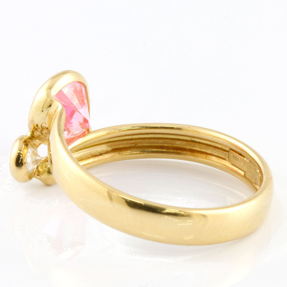 Used] K18 Pinky Ring Cubic Zirconia: 2 Stones 18K K18 Gold Women