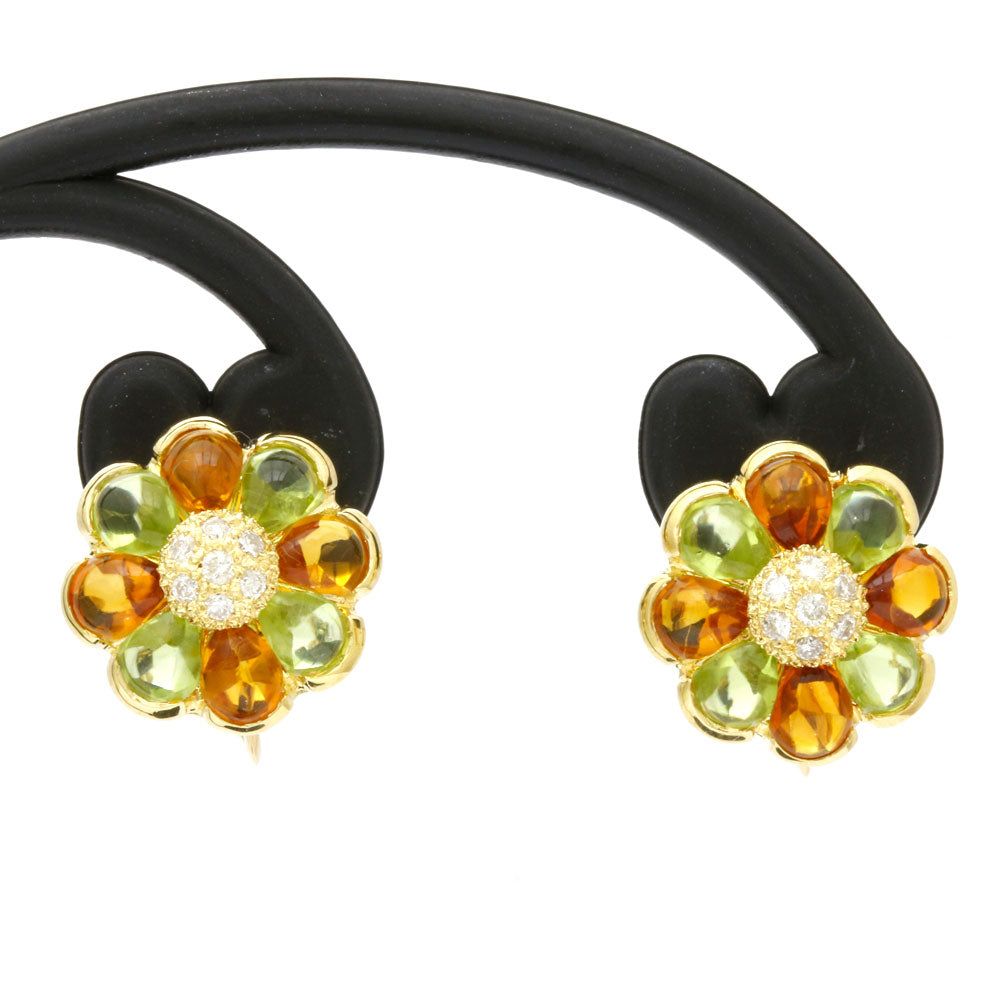 K18 イヤリング ペリドット シトリン ダイヤモンド 花 フラワー 大振り