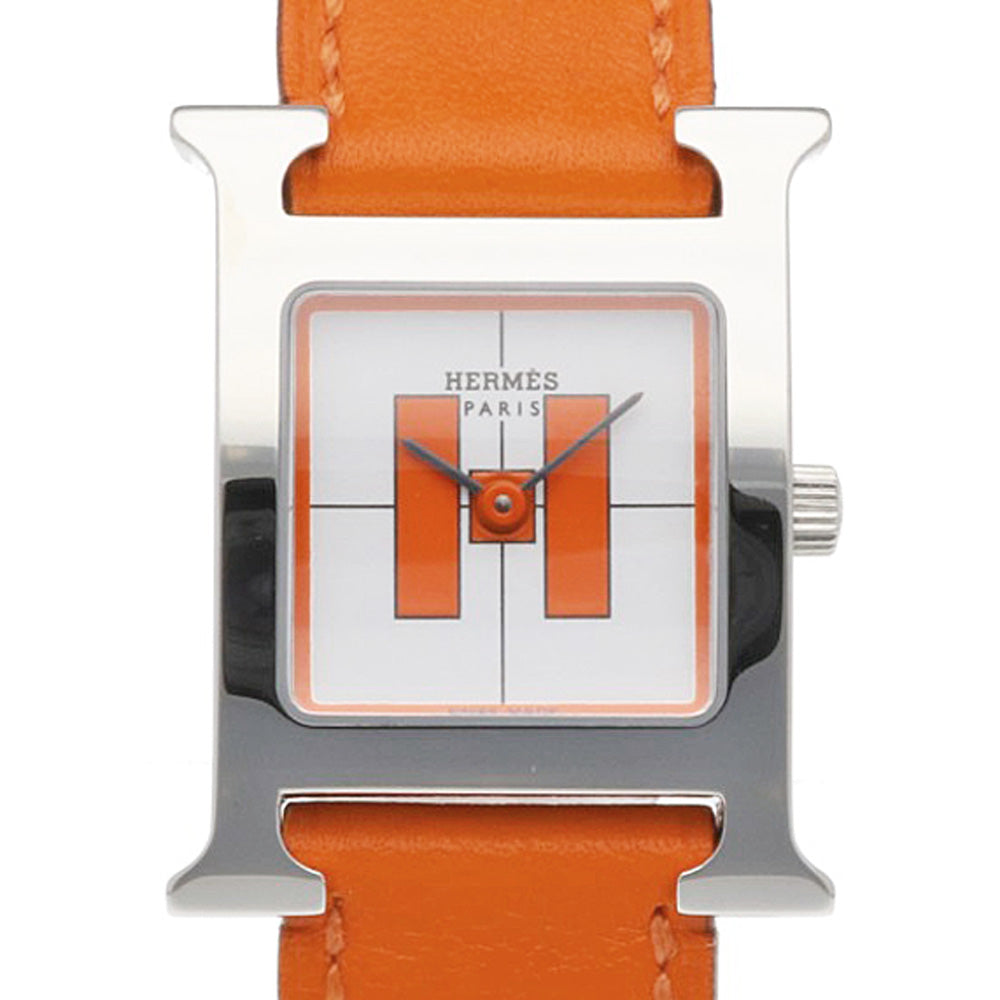 本物保証 正常可動 HERMES エルメス HH1.210 腕時計 Hウォッチ シルバー オレンジ ステンレススチール 時計 レディース HERMES エルメス Hウォッチ 腕時計 ステンレススチール HH1.210