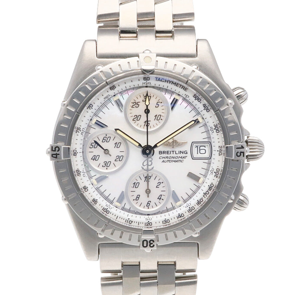 BREITLING ブライトリング クロノマット A13350 クロノグラフ 100m防水 デイト 白 ホワイトシェル SS ステンレス メンズ 自動巻き【6ヶ月保証】【腕時計】【中古】 BREITLING ブライトリング クロノマット エボリューション 腕時計