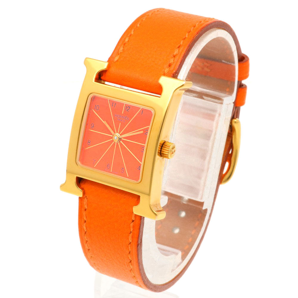 【HERMES】Hウォッチオレンジレザー スクエア時計 HERMES】Hウォッチオレンジレザー スクエア時計 エルメス HERMES