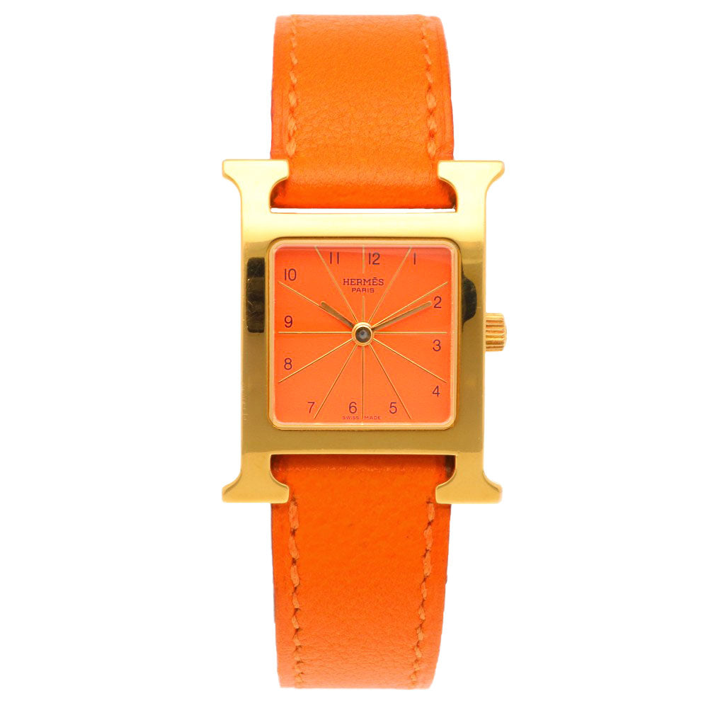 【HERMES】Hウォッチオレンジレザー スクエア時計 HERMES】Hウォッチオレンジレザー スクエア時計 エルメス HERMES