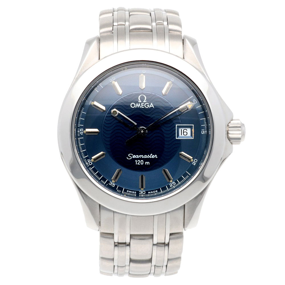 美品　OMEGA オメガ　シーマスタークォーツ 腕時計 青 【送料無料】ネイビー OMEGA オメガ シーマスター 腕時計 ステンレススチール クオーツ 磨き