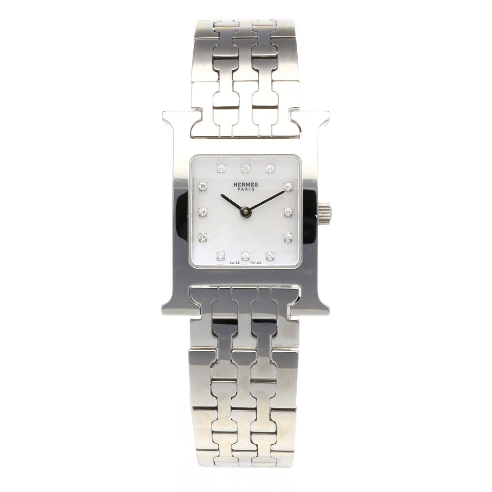 エルメス HERMES 腕時計 Hウォッチ HH1.210 12ポイント ダイヤインデックス ホワイトシェル スクエア文字盤 白 SS クオーツアナログ 【中古】 HERMES（エルメス） HH1.210 Hウォッチ シェル文字盤 ダイヤ ホワイト