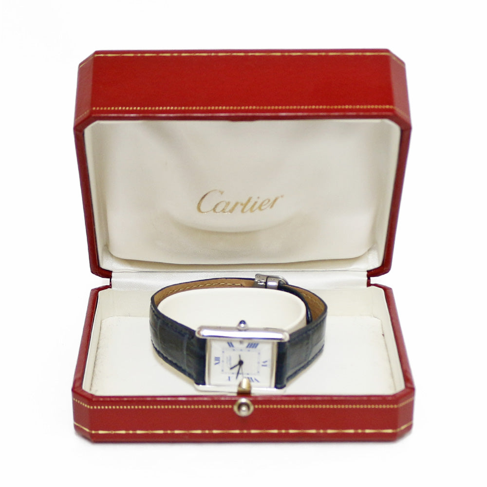 CARTIER Must Tank Watch, Silver 925, 2414, Quartz, Unisex, 1 Year