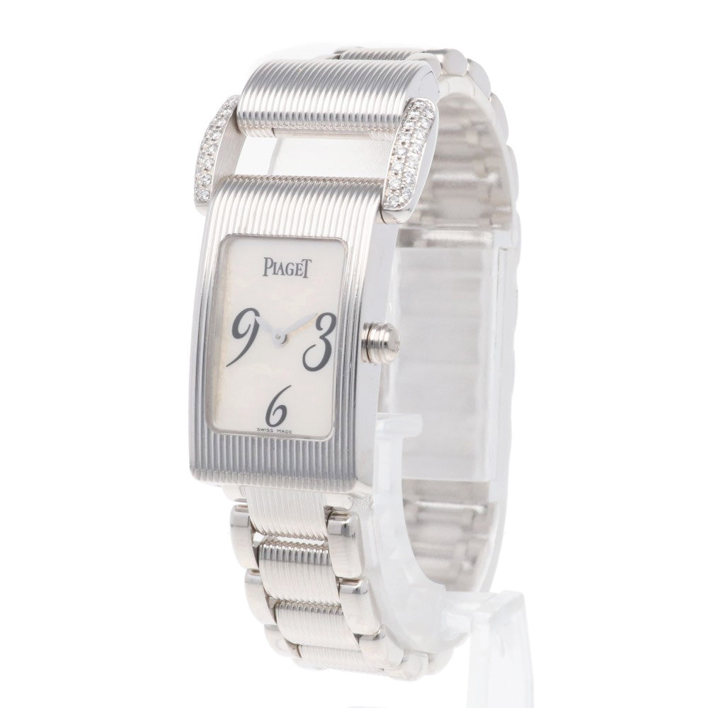 電池交換済 PIAGET ピアジェ ミスプロトコール 5321 K18WG ホワイトゴールド 金無垢 ホワイトシェル 純正革ベルトレディース クォーツ 【6ヶ月保証】【腕時計】【中古】 PIAGET - 電池交換済 PIAGET ピアジェ ミスプロトコール 5321 K18WG